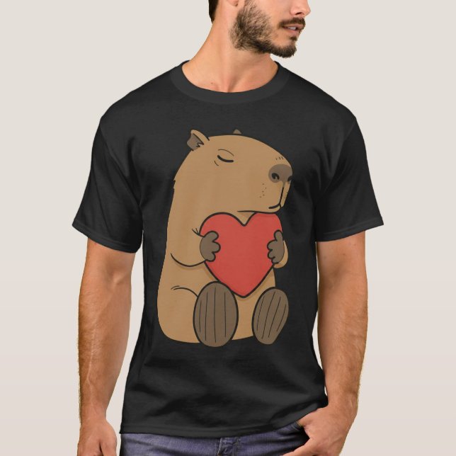 Cute Capybara Hugging Heart Valentine T-Shirt (Front)
