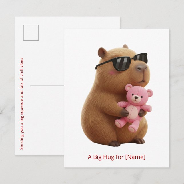Cute Capybara Hugging Teddy Bear Custom Postcard (Front/Back)