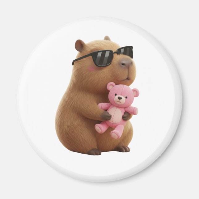 Cute Capybara Hugging Teddy Bear Magnet (Front)
