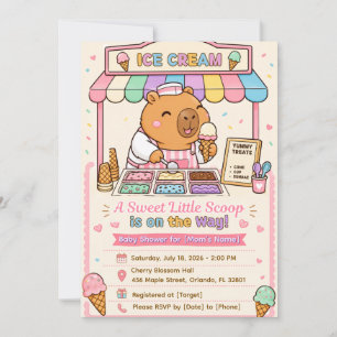 Cute Capybara Ice Cream Baby Shower Invitation
