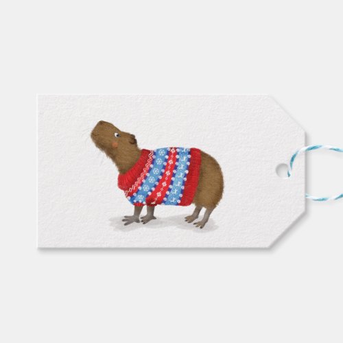 Cute capybara in a Christmas jumper gift tag