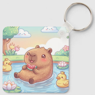 Cute capybara in a pond keychain