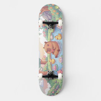 Cute capybara in a pond skateboard