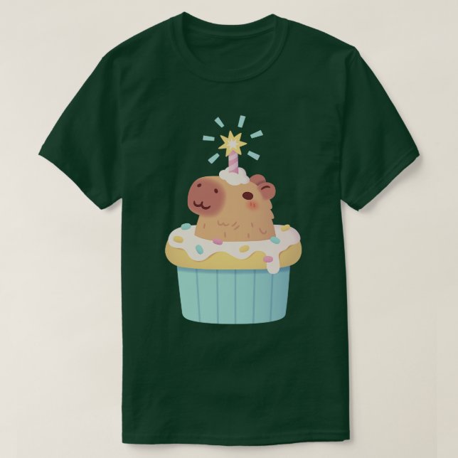 Cute Capybara In Cupcake Funny T-Shirt (Design Front)