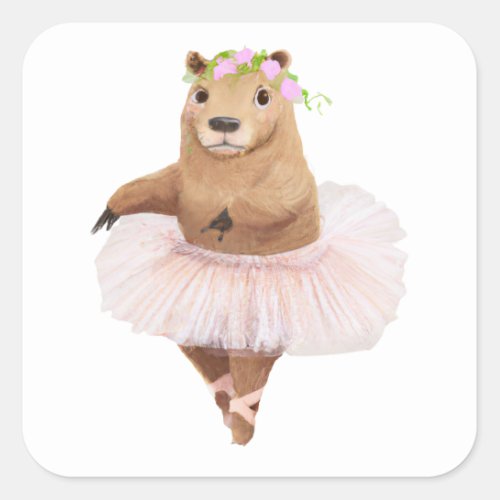 Cute Capybara in Pink Tutu Skirt Square Sticker
