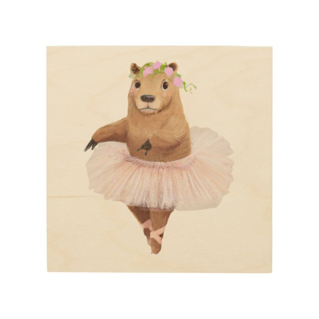 Cute Capybara in Pink Tutu Skirt Wood Wall Art (Front)