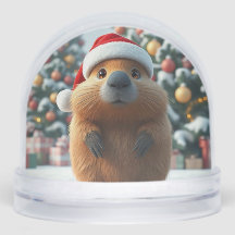 Cute Capybara in Santa Hat Christmas Snow Globe