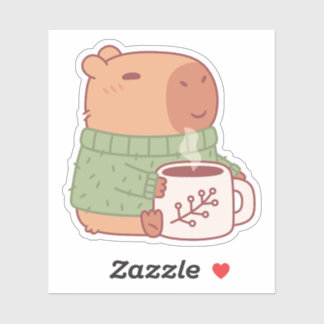 Cute Capybara In Sweater With Hot Coffee Sticker