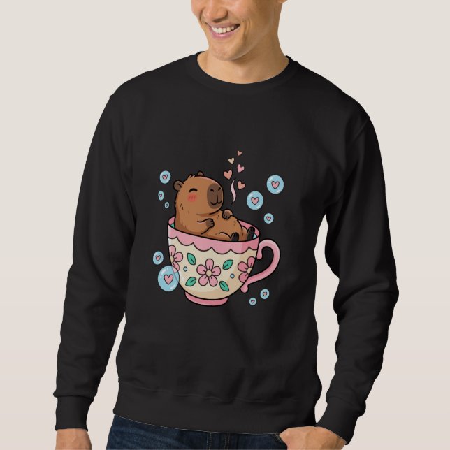 Cute Capybara in Teacup Kawaii Tea Bath Relaxing S Sweatshirt (Front)