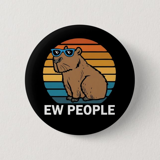 Cute Capybara Ironic Anti Social Mood Funny Quote Button (Front)
