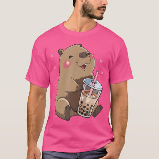 Cute Capybara Kawaii Anime Drinking Bubble Tea Cap T-Shirt