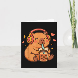 Cute Capybara Kawaii Anime Drinking Bubble Tea Lov Card