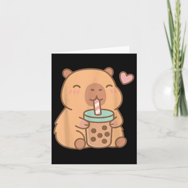 Cute Capybara Kawaii Anime Drinking Bubble Tea Lov Card (Front)