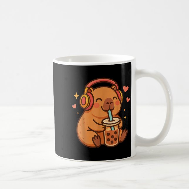 Cute Capybara Kawaii Anime Drinking Bubble Tea Lov Coffee Mug (Right)