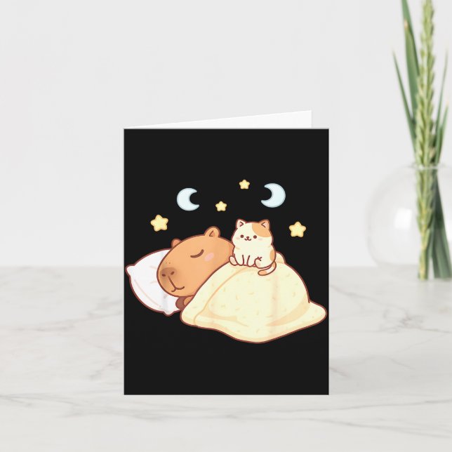 Cute Capybara Kawaii Sleep Pajamas Sleepybara Cat  Card (Front)