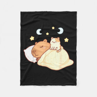 Cute Capybara Kawaii Sleep Pajamas Sleepybara Cat  Fleece Blanket