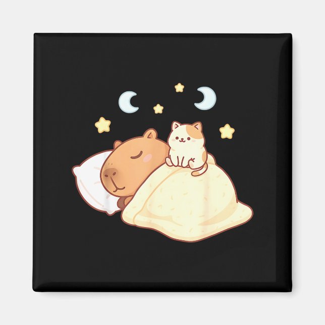 Cute Capybara Kawaii Sleep Pajamas Sleepybara Cat  Magnet (Front)