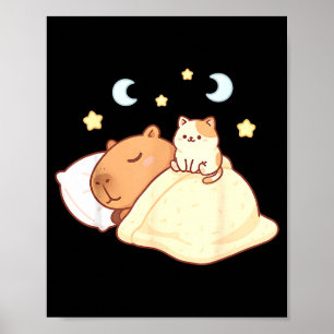 Cute Capybara Kawaii Sleep Pajamas Sleepybara Cat  Poster