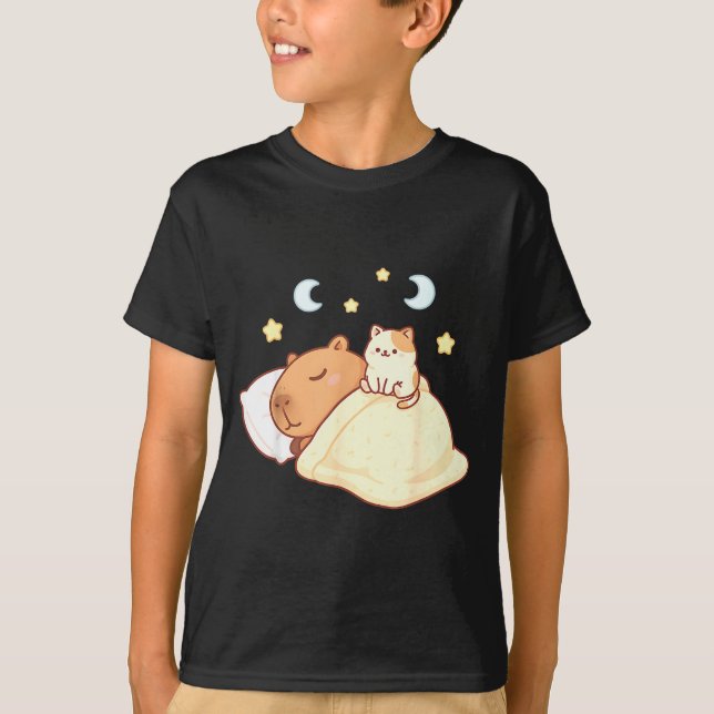 Cute Capybara Kawaii Sleep Pajamas Sleepybara Cat  T-Shirt (Front)
