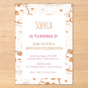 Cute Capybara Kids 5th Birthday Party Invitation