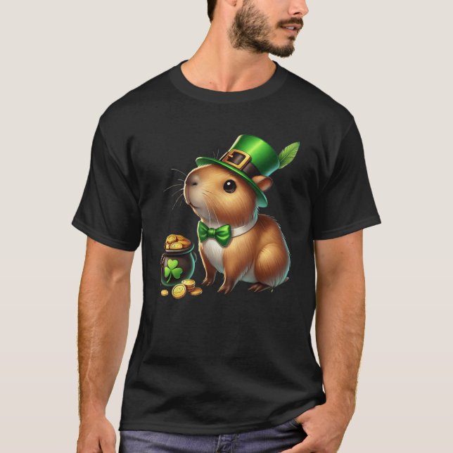 Cute Capybara Leprechaun St Patricks Day Shamrock  T-Shirt (Front)