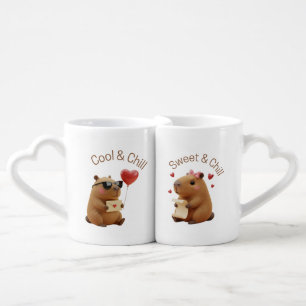 Cute Capybara Love Letter Couple Chill Mugs Set