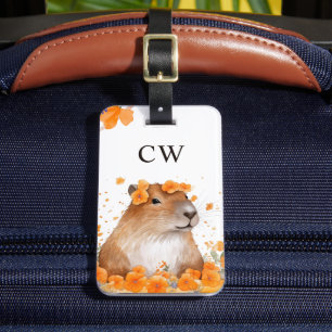 Cute Capybara Lover Personalized Monogram Luggage Tag
