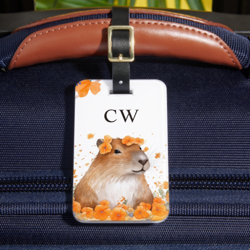 Cute Capybara Lover Personalized Monogram Luggage Tag