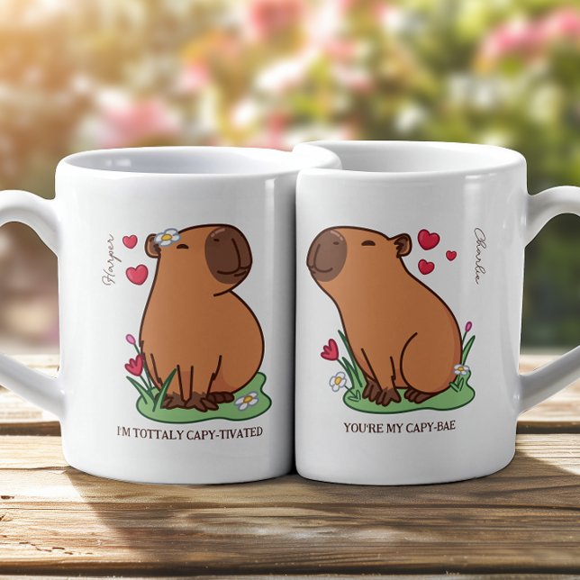 Cute Capybara lovers Coffee Mug Set (This charming capybara illustration captures the sweet, cozy vibe of true love with a playful twist.)