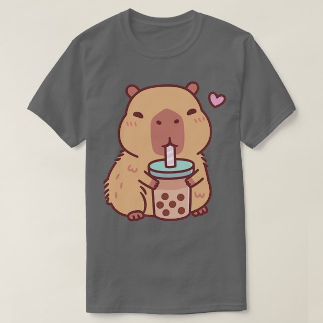 Cute Capybara Loves Drinking Bubble Tea T-Shirt (Design Front)