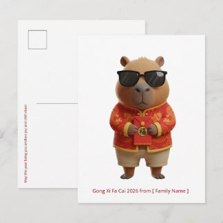 Cute Capybara Lunar New Year 2026 Custom Family Postcard