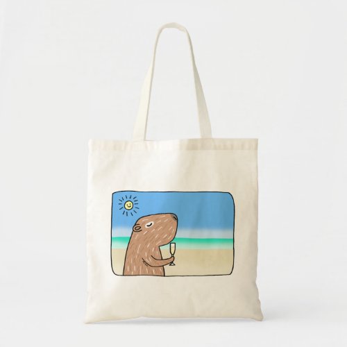 Cute Capybara on Beach Chilling out Capybara  Tote Bag