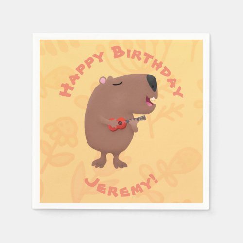 Cute capybara personalised birthday cartoon napkins
