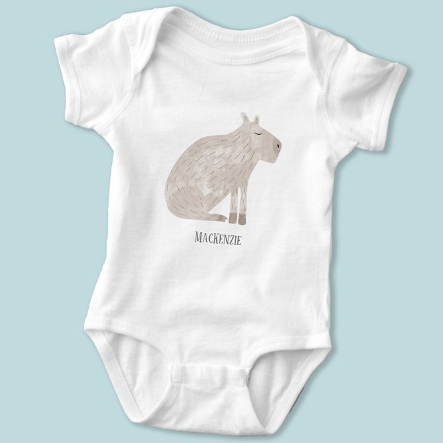 Cute Capybara Personalized Baby Bodysuit (Cute capybara personalized name baby bodysuit)