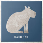 Cute Capybara Personalized Name Ceramic Tile<br><div class="desc">A fun watercolor capybara on a teal green background for animal and wildlife lovers.  Original art by Nic Squirrell. Change or remove the name to personalize,  or add your own text.</div>