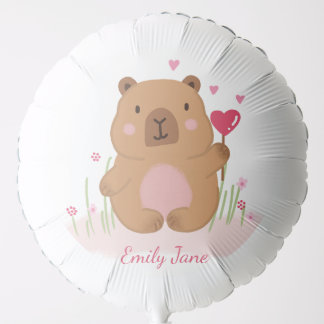 Cute Capybara Personalized Pink Baby Shower Balloon