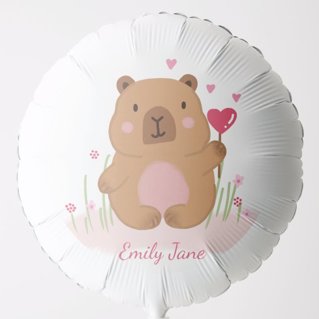 Cute Capybara Personalized Pink Baby Shower  Balloon (Front)