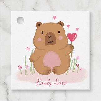 Cute Capybara Personalized Pink Baby Shower Favor Tags