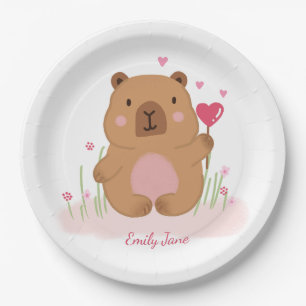 Cute Capybara Personalized Pink Baby Shower  Paper Plates