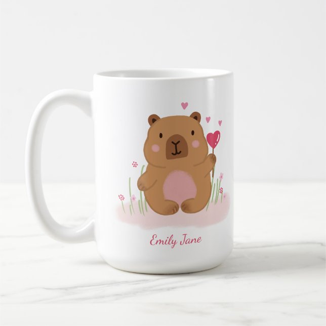 Cute Capybara Personalized Pink  Coffee Mug (Left)