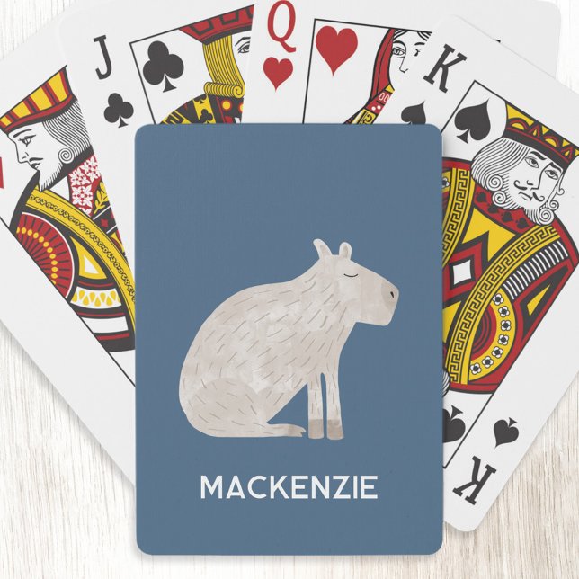 Cute Capybara Personalized Poker Cards (Fun Capybara personalized custom name playing cards for animal lovers)