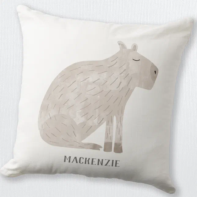 Cute Capybara Personalized Throw Pillow (Personalized name capybara throw pillow for animal lovers)