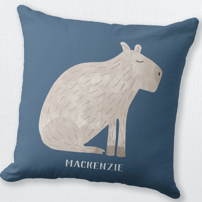 Cute Capybara Personalized Throw Pillow (Cute Capybara personalized custom name throw pillow)
