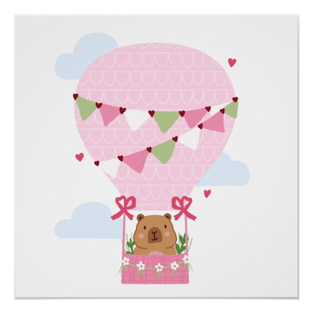 Cute Capybara Pink Birthday Party Poster (Front)