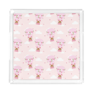 Cute Capybara Pink Hot Air Balloon  Acrylic Tray