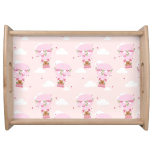 Cute Capybara Pink Hot Air Balloon Serving Tray