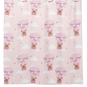 Cute Capybara Pink Hot Air Balloon  Shower Curtain
