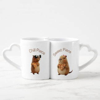 Cute Capybara Pizza Couple Chill Sweet Piece Mugs
