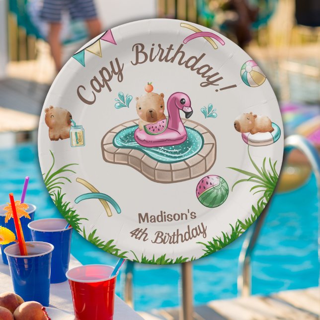 Cute Capybara Pool Party Paper Plates (Creator Uploaded)