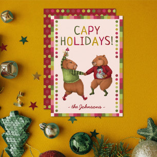 Cute Capybara Pun Capy Holidays Christmas Cards